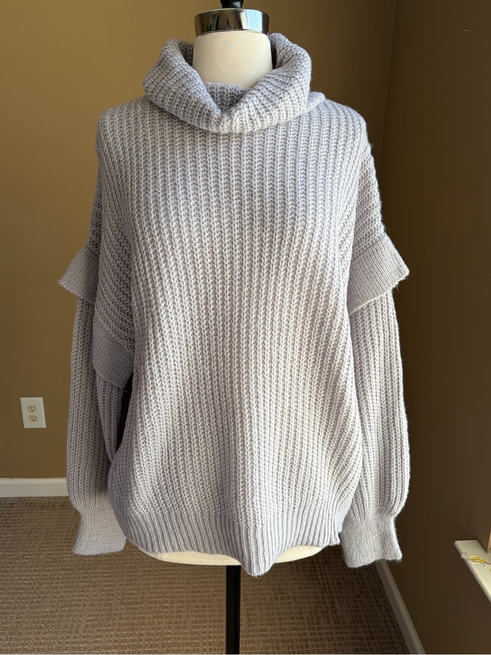 Vine & Love Cozy Oversized Grey Cowl Neck Sweater, Large, Slouchy, Cabincore